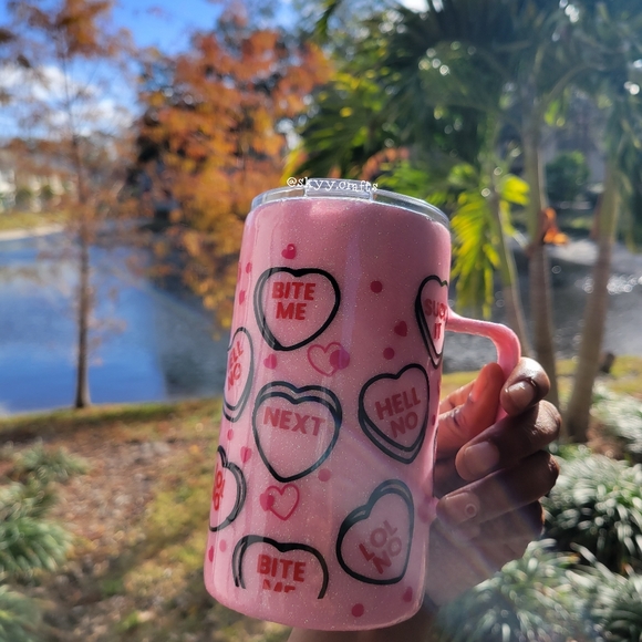 Handmade glitter valentine's day 15oz mug conversation hearts tumbler cup coffee - Picture 4 of 4